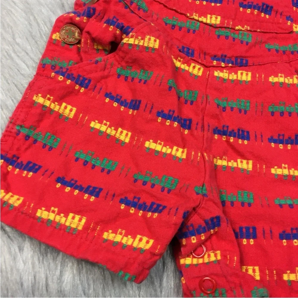 Vintage Baby Boys Oshkosh Bgosh Vestbak Red Blue Train Shortalls